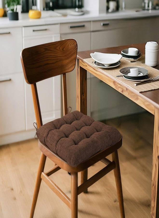 ELFJOY 4 Pack Chair Cushions for Dining Chairs Chair Pads Cushion for Kitchen Office Tufted Textured Square Seat Cushion with Ties (16" Dark Coffee) - Image 5
